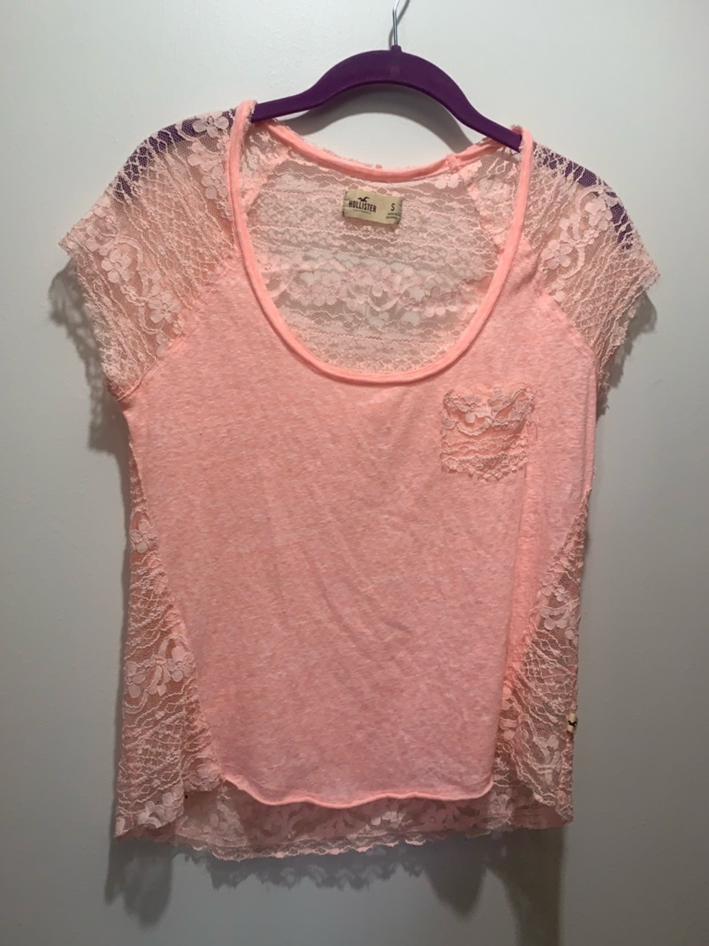 Vintage Y2K style Hollister pink Lace-Back Short Sleeve Tee